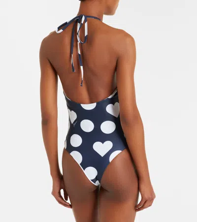 Jacquemus Le Maillot Bastide Polka Dot Swimsuit In Blue