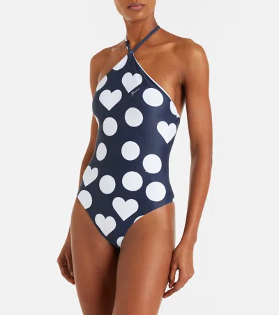 Jacquemus Le Maillot Bastide Polka Dot Swimsuit In Blue