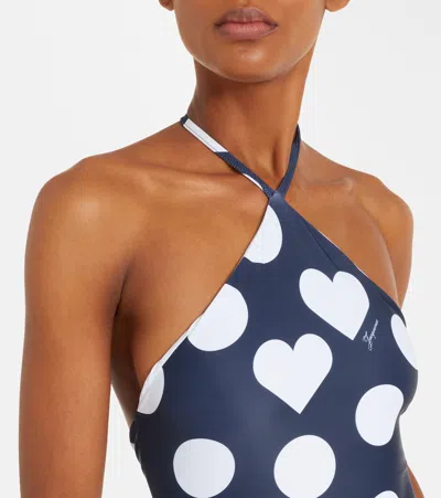 Jacquemus Le Maillot Bastide Polka Dot Swimsuit In Blue