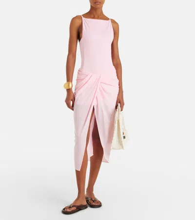 Jacquemus High Waist Draped Asymmetric Ruched Skirt In Pink