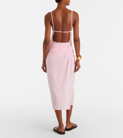 Jacquemus High Waist Draped Asymmetric Ruched Skirt In Pink