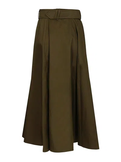 Burberry Women Juniper Green Gabardine Midi Trench Skirt In Brown