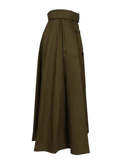 Burberry Women Juniper Green Gabardine Midi Trench Skirt In Brown
