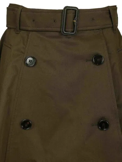 Burberry Women Juniper Green Gabardine Midi Trench Skirt In Brown