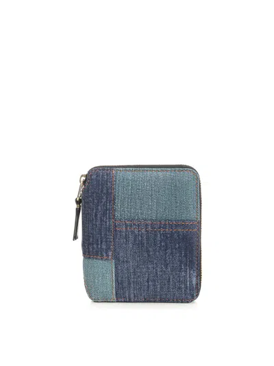 Comme Des Garçons Patchwork Leather Denim Effect Zip Around Wallet Wallets Blue In Blue