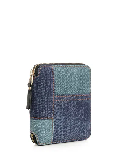 Comme Des Garçons Patchwork Leather Denim Effect Zip Around Wallet Wallets Blue In Blue