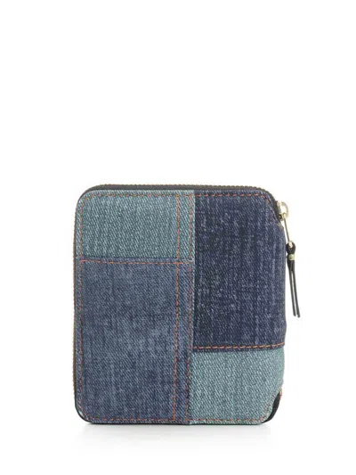 Comme Des Garçons Patchwork Leather Denim Effect Zip Around Wallet Wallets Blue In Blue