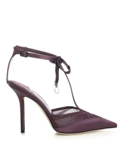 Jimmy Choo Afia Mesh 100 Satin And Ruched Tulle Sandal Sandals Violet In Purple