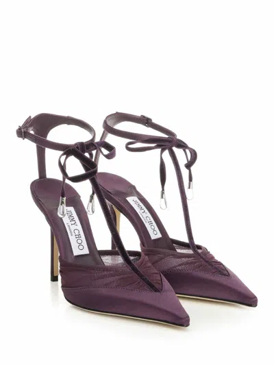 Jimmy Choo Afia Mesh 100 Satin And Ruched Tulle Sandal Sandals Violet In Purple