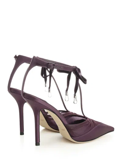 Jimmy Choo Afia Mesh 100 Satin And Ruched Tulle Sandal Sandals Violet In Purple