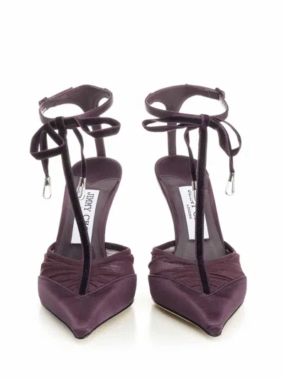 Jimmy Choo Afia Mesh 100 Satin And Ruched Tulle Sandal Sandals Violet In Purple