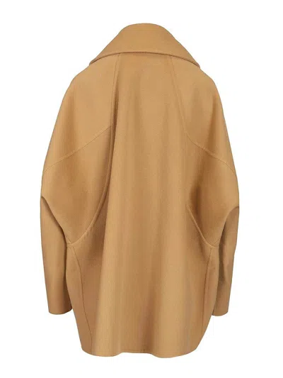 Loewe Womens Camel Double-breasted Notched-collar Wool Jacket In Nude
