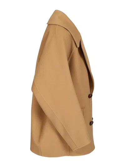 Loewe Womens Camel Double-breasted Notched-collar Wool Jacket In Nude