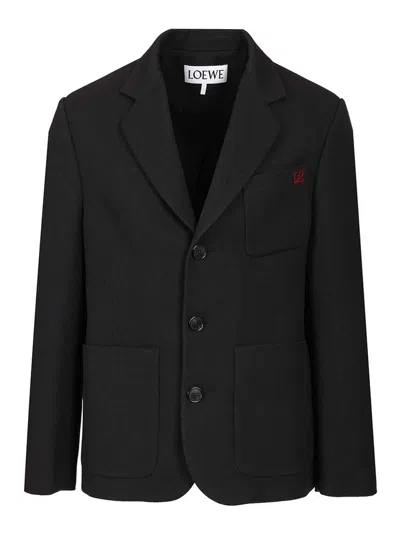 Loewe Logo-embroidered Wool Jacket In Black