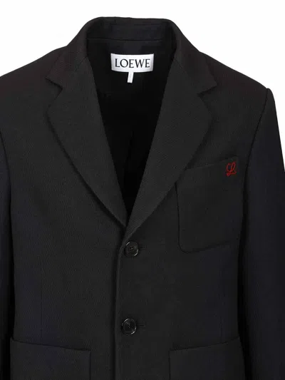 Loewe Logo-embroidered Wool Jacket In Black