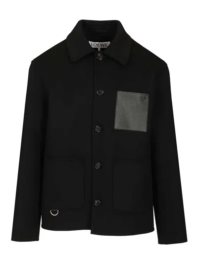 Loewe Mens Black Workwear Leather-pocket Wool And Cashmere Jacket In Black