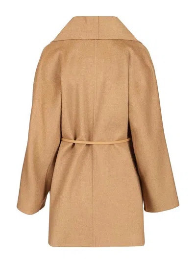 Max Mara Abilita Fringed Camel Hair Belted Cape Jacket In Brown