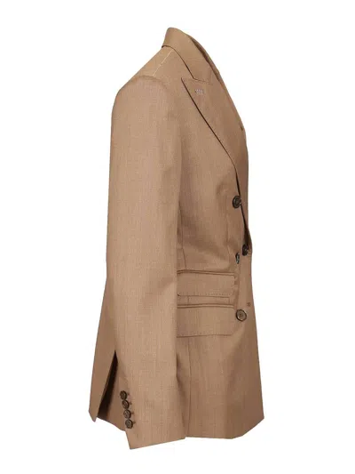 Max Mara Tailored Double-breasted Blazer Featuring Pockets In Brown