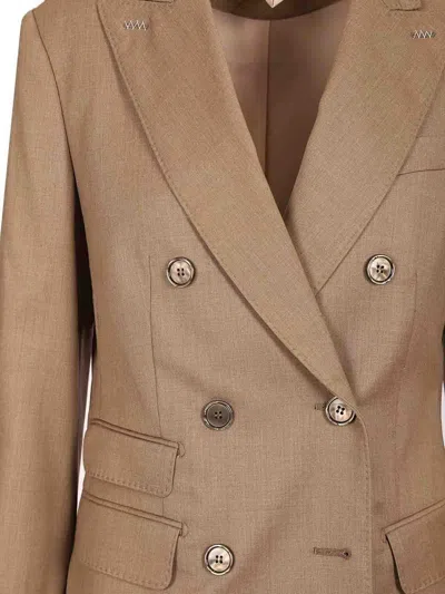 Max Mara Tailored Double-breasted Blazer Featuring Pockets In Brown