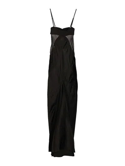 Rick Owens Panelled Satin Midi Slip Dress In Black
