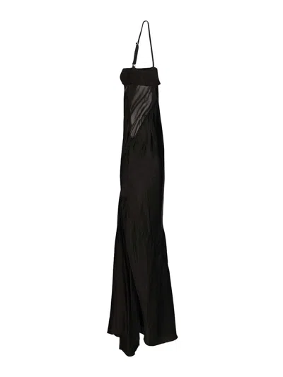 Rick Owens Panelled Satin Midi Slip Dress In Black