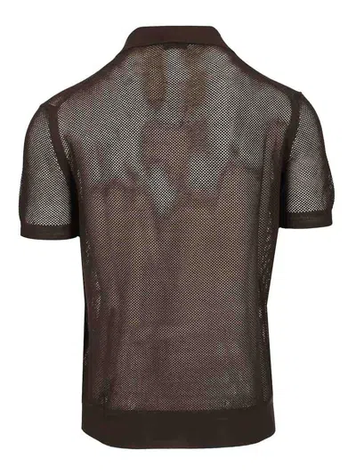 Tom Ford Mens Chocolate Open-collar Mesh Cotton And Silk-blend Polo Top In Brown
