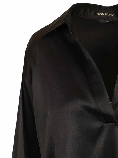 Tom Ford Black Solid Shirt Collar Polo In Black