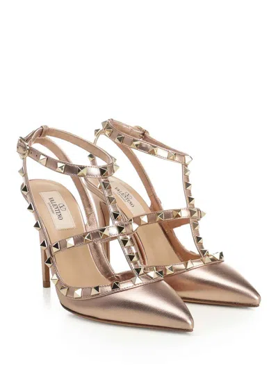 Valentino Garavani Rockstud Pump In Laminated Nappa Leather 100mm Woman Rose Cannelle 41 In Pink