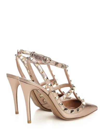 Valentino Garavani Rockstud Pump In Laminated Nappa Leather 100mm Woman Rose Cannelle 41 In Pink
