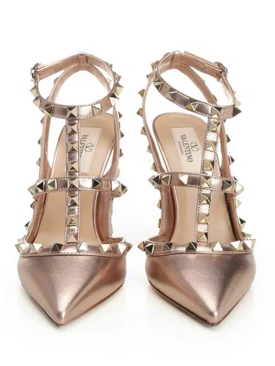 Valentino Garavani Rockstud Pump In Laminated Nappa Leather 100mm Woman Rose Cannelle 41 In Pink
