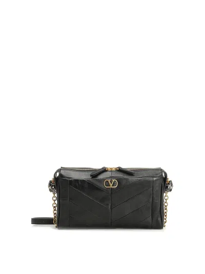 Valentino Garavani Panthea Small Shoulder In Nappa Leather With Chevron Pattern Bags In Black