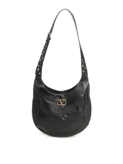 Valentino Garavani Medium Hoboho Bag In Chevron-pattern Nappa In Black