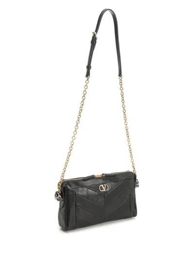 Valentino Garavani Panthea Small Shoulder In Nappa Leather With Chevron Pattern Bags In Black