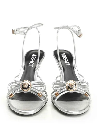 Versace Silver Leather Sandal In Multi