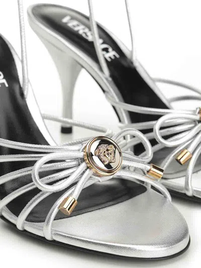 Versace Silver Leather Sandal In Multi