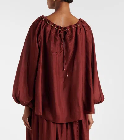 Zimmermann Blouse Aster With Ruffles And Beads In Burgundy
