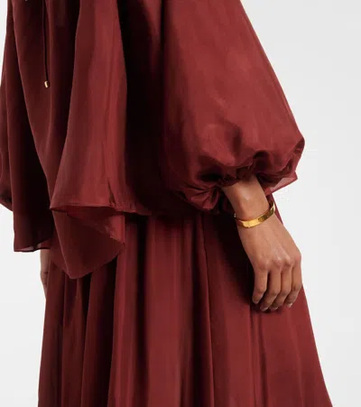 Zimmermann Blouse Aster With Ruffles And Beads In Burgundy