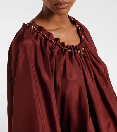 Zimmermann Blouse Aster With Ruffles And Beads In Burgundy