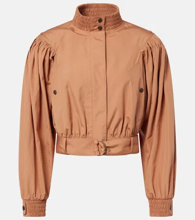 Chloé Ruched Short Cotton Poplin Jacket In Reef Shell In Multi