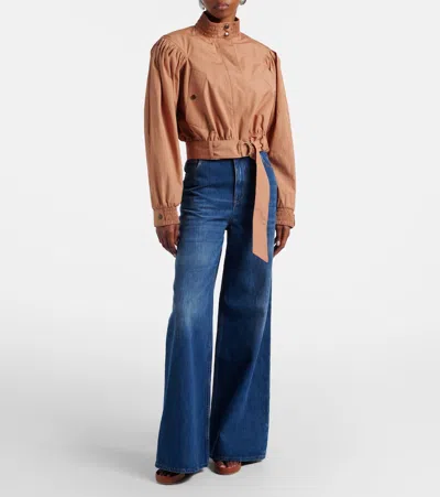 Chloé Ruched Short Cotton Poplin Jacket In Reef Shell In Multi
