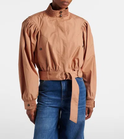 Chloé Ruched Short Cotton Poplin Jacket In Reef Shell In Multi