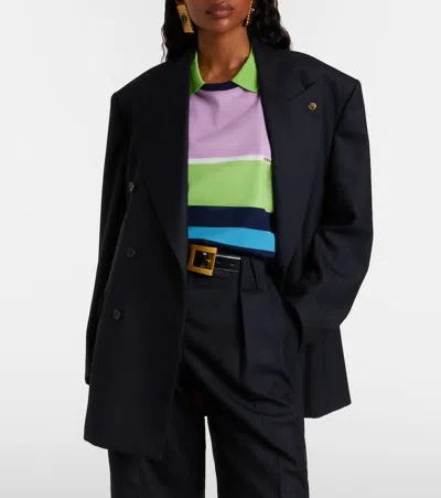 Versace Double-breasted Oversized Virgin Wool Blazer In Blue