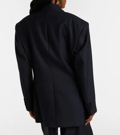 Versace Double-breasted Oversized Virgin Wool Blazer In Blue