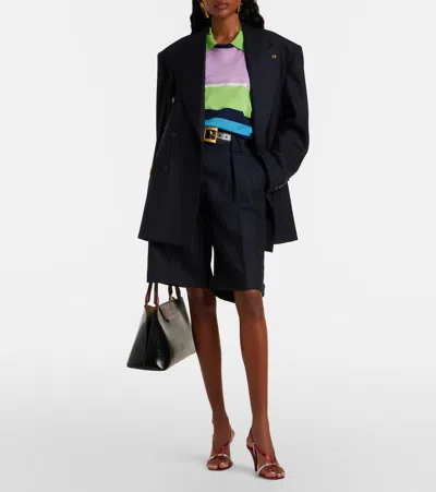 Versace Double-breasted Oversized Virgin Wool Blazer In Blue