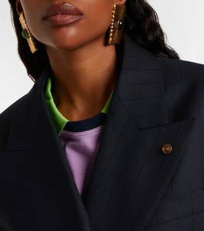 Versace Double-breasted Oversized Virgin Wool Blazer In Blue