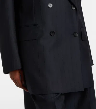 Versace Double-breasted Oversized Virgin Wool Blazer In Blue