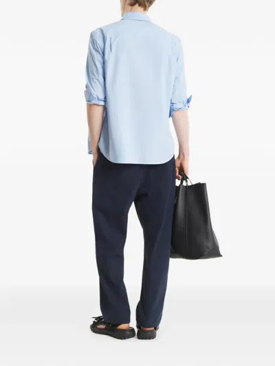 Maison Kitsuné Fox Head Embroidered Long Sleeved Shirt In Blue