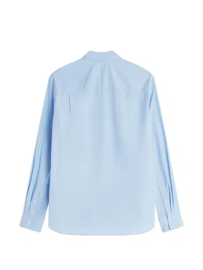 Maison Kitsuné Fox Head Embroidered Long Sleeved Shirt In Blue