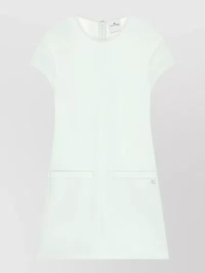 Courrèges Heritage Crepe Dress Crew Neck Pockets In White