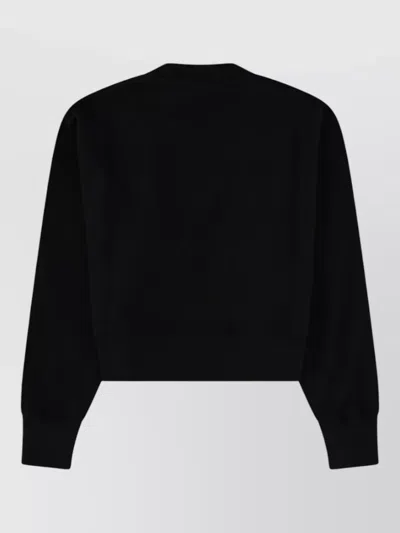 Msgm Cropped Textured Logo Cotton Sweatshirt In Black